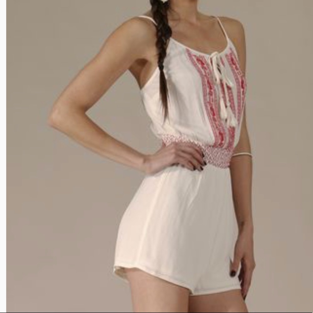 Flying Tomato White Embroidered Romper Tassle Ties